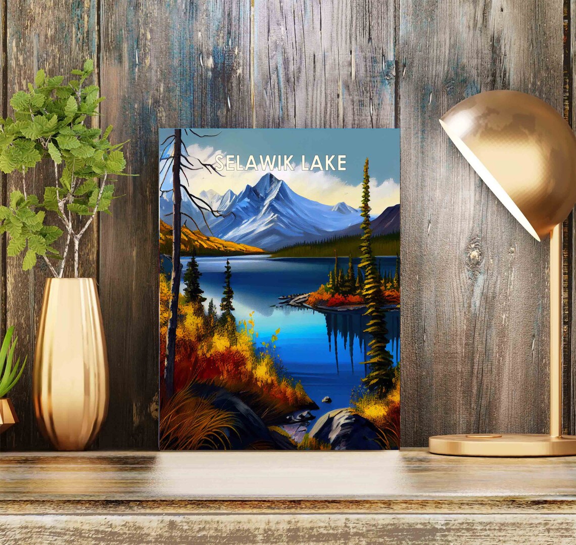 Vintage Selawik Lake Alaska Autumn Mountain Lake Landscape Poster - Image 2