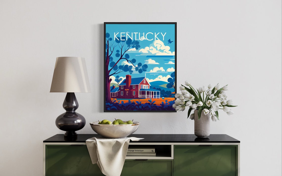 Kentucky Red Farmhouse Porch Retro Countryside Landscape Art Poster - Image 3