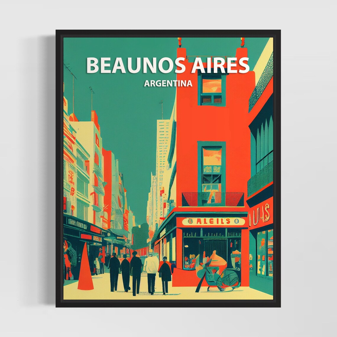 Buenos Aires Argentina Retro Street Scene Vintage Travel Poster
