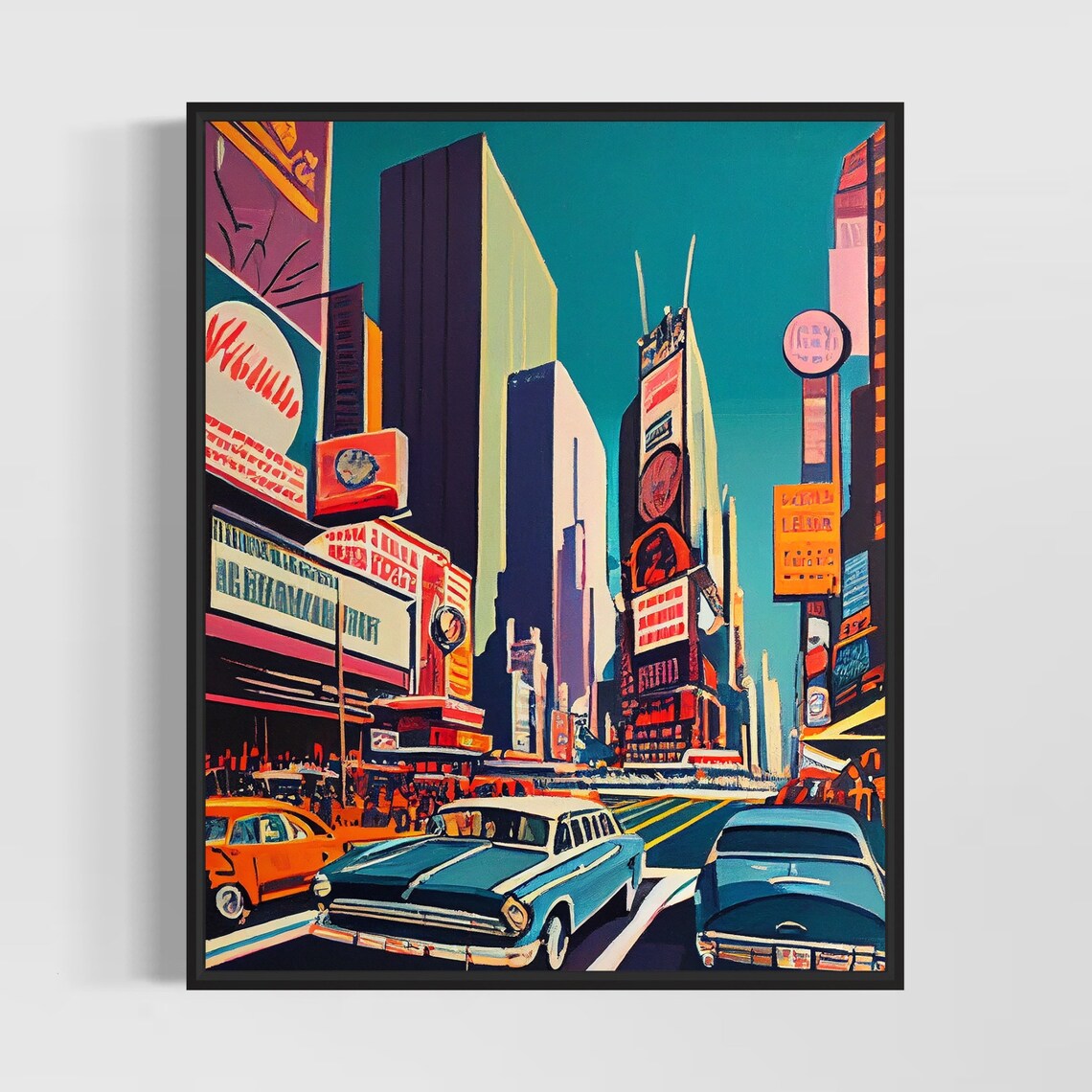Times Square Pop Art Street Scene Classic Cars NYC Nightlife Poster