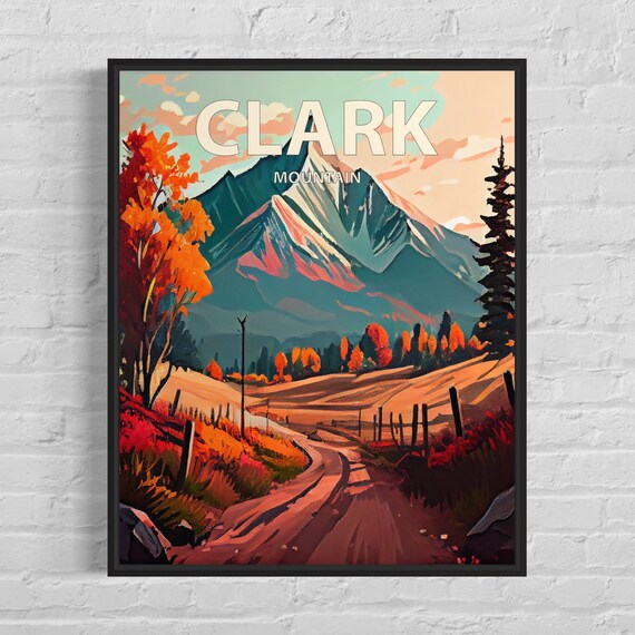 Clark Mountain Retro Art Print Clark Mountain Wall Art Painting Clark Mountain Vintage Minimal Design Poster