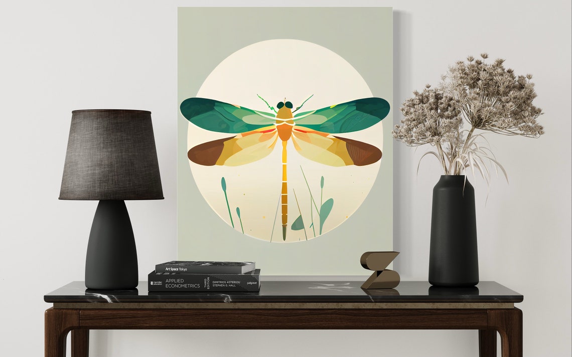 Dragonfly Spread Wings Geometric Moon Circle Minimal Insect Poster - Image 2