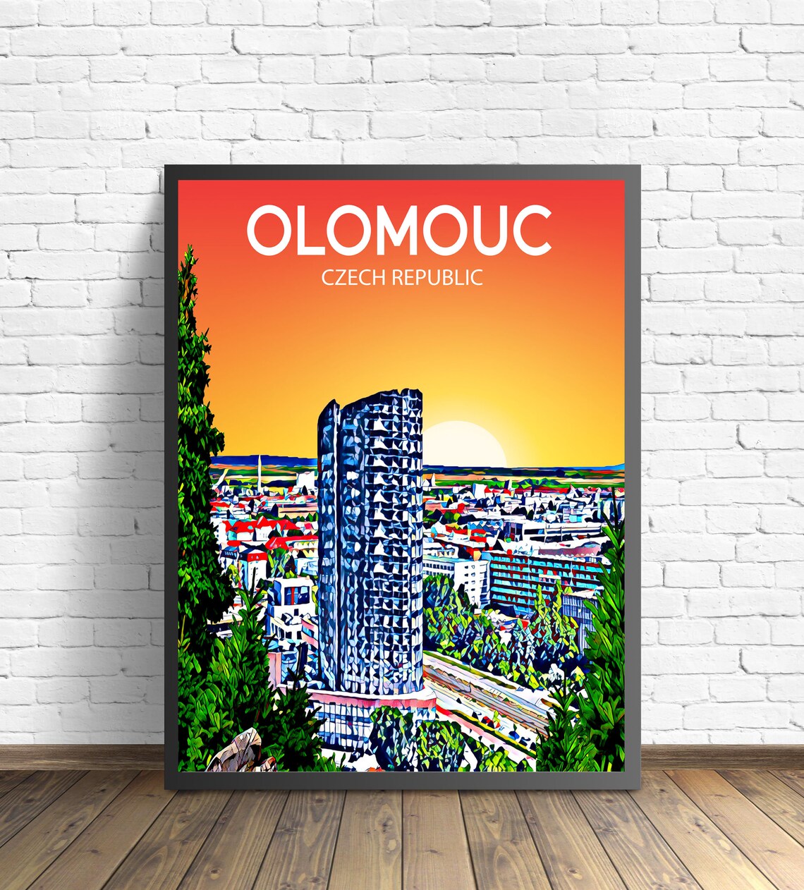 Olomouc Czech Republic Landmark Tower Sunset Skyline City Art Poster
