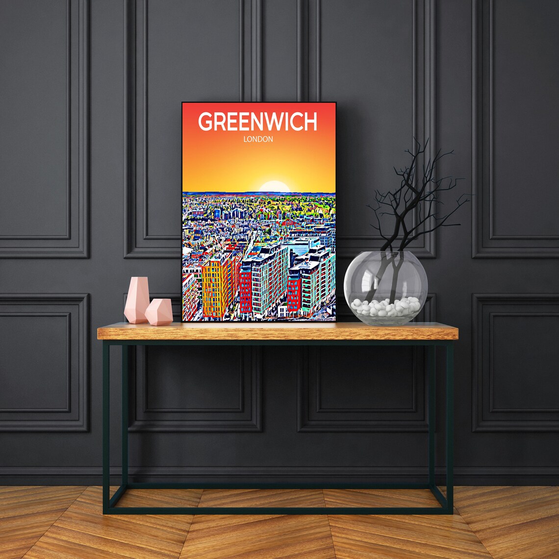 Greenwich London United Kingdom Sunset Skyline Cityscape Art Poster - Image 3