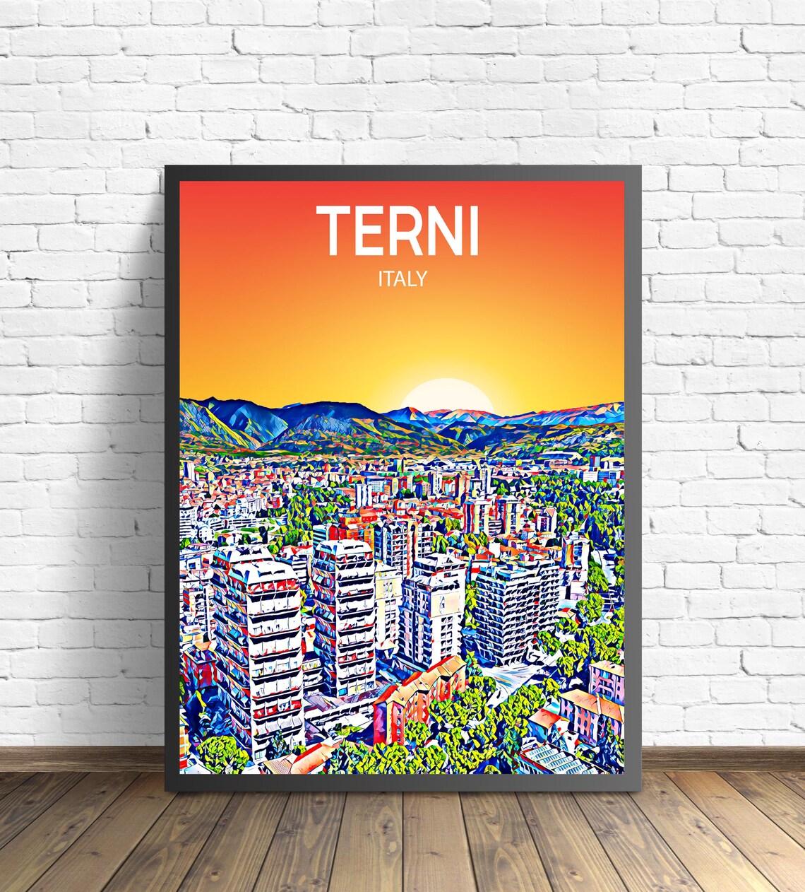 Terni Italy Sunset Mountain City Valley Scenic Travel Poster