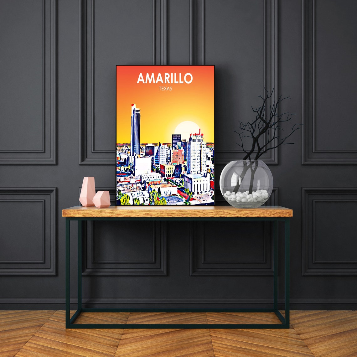 Amarillo Texas Sunset Skyline Panhandle City Pop Art Travel Poster - Image 3