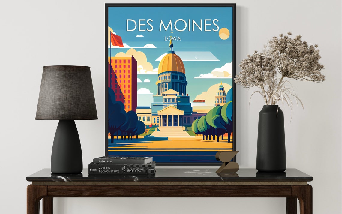 Des Moines Iowa Poster with Golden Dome Capitol Building View - Image 3