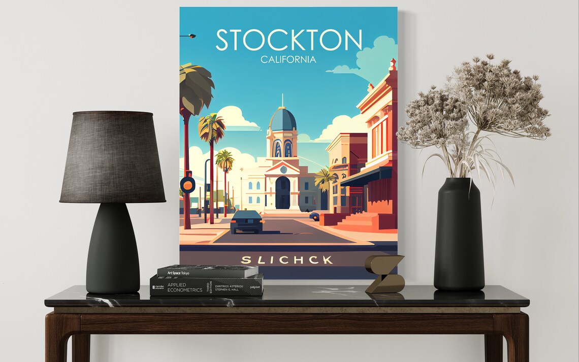 Stockton California Downtown Civic Dome Palm Travel Poster Artwork - Image 3