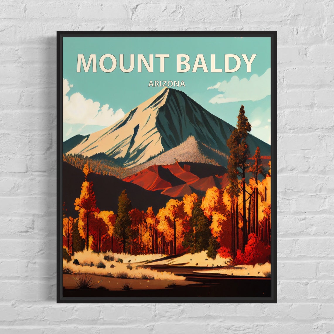 Mount Baldy Arizona Pine Forest Road Autumn Retro Travel Poster