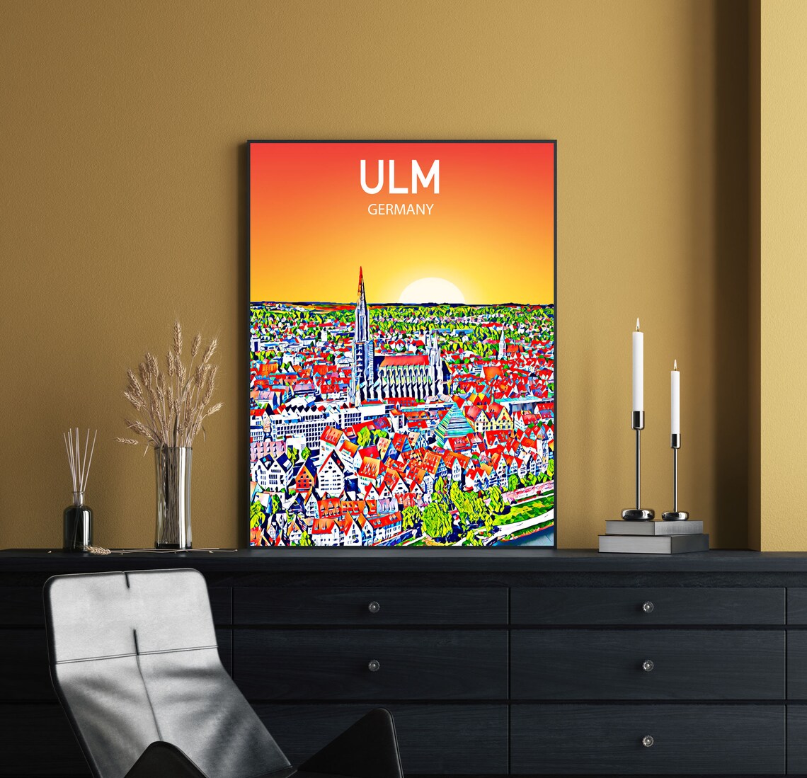 Ulm Germany Sunset Over Cathedral Spire Colorful Cityscape Poster - Image 2