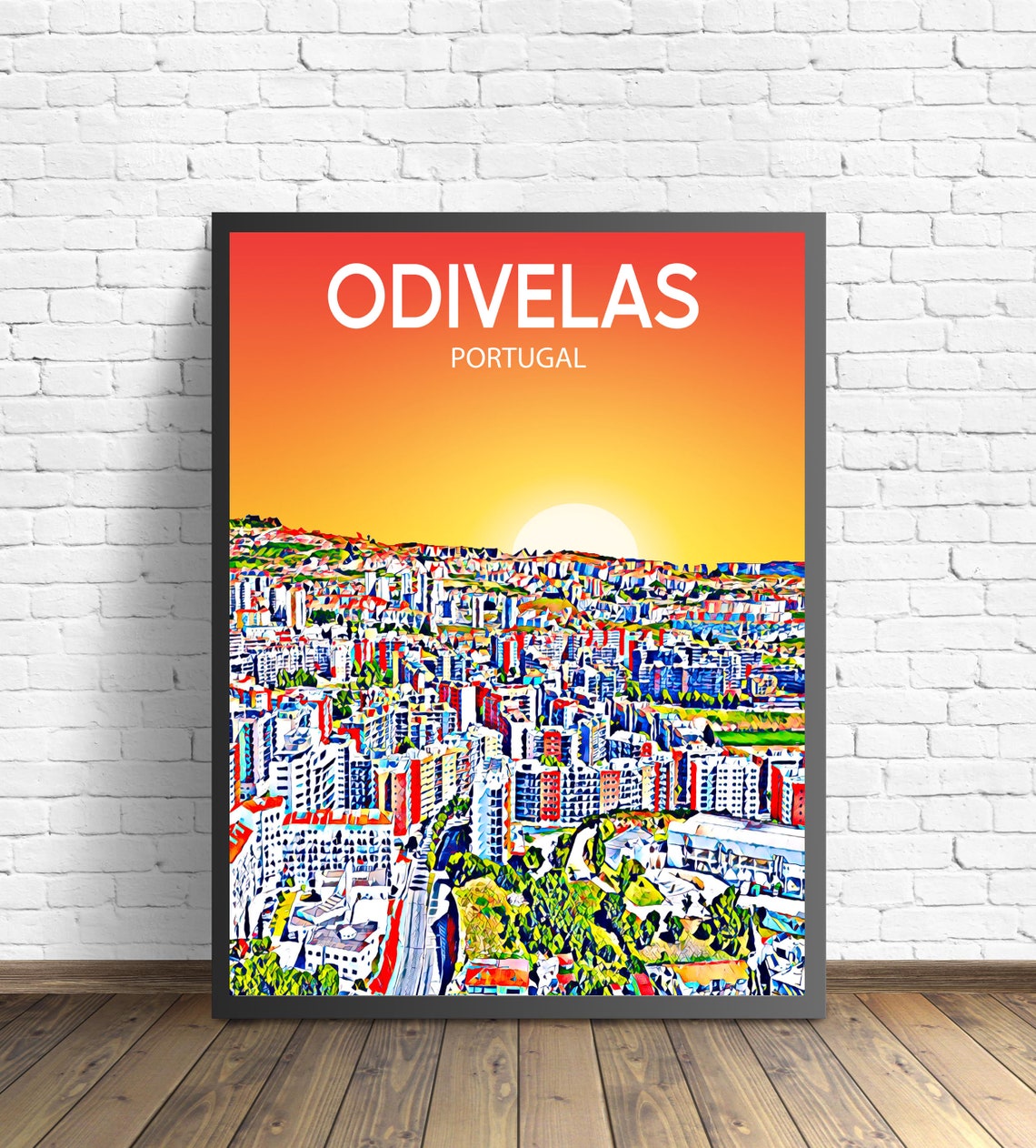 Odivelas Portugal Suburban Skyline Golden Sunset Cityscape Poster