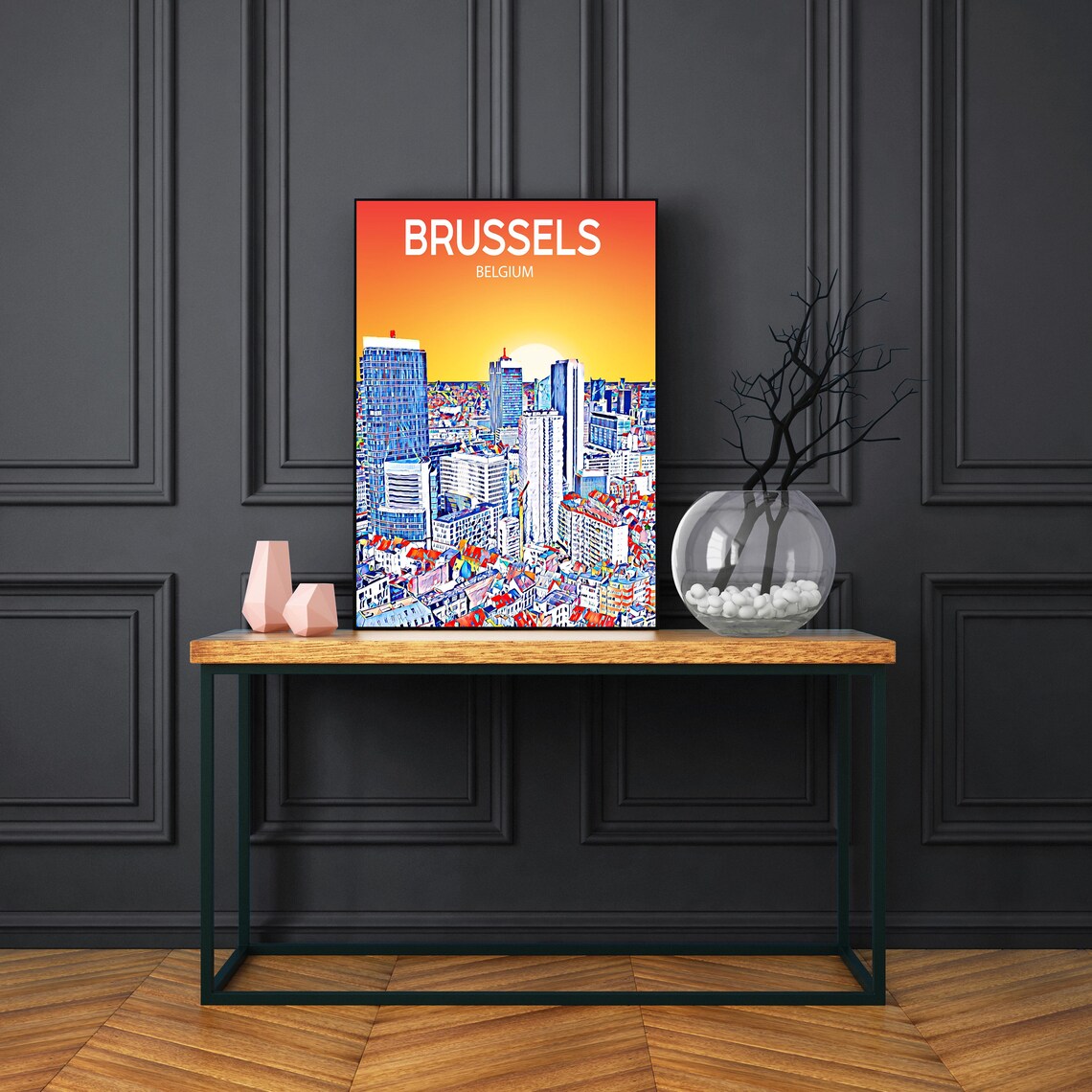 Brussels Belgium Sunset Skyline Modern Towers Travel Poster Art - Image 3