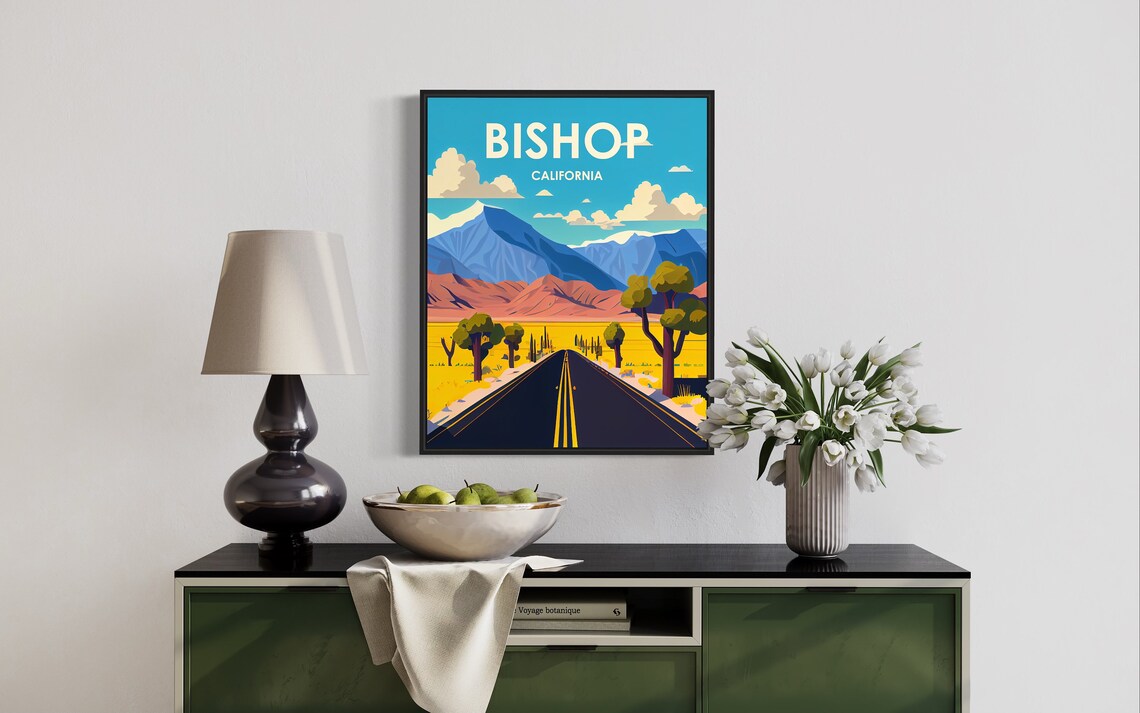 Bishop California Desert Road Mountain Vista Golden Travel Poster - Image 2