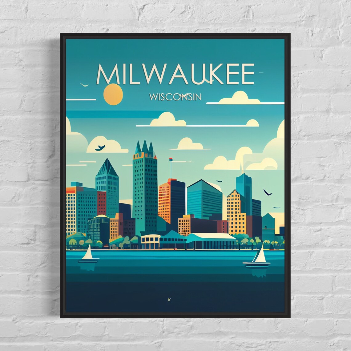 Milwaukee Wisconsin Downtown Skyline Sailboats Lake Michigan Poster