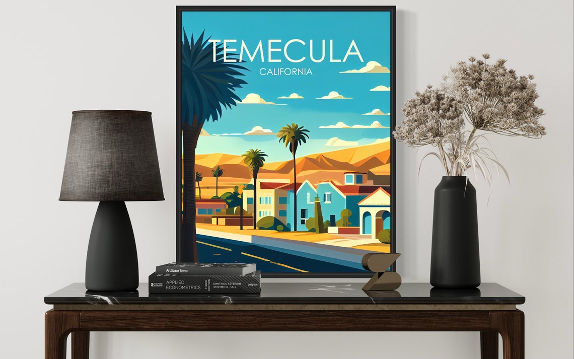 Sunny Temecula California Retro Street Scene With Palms Poster - Image 3