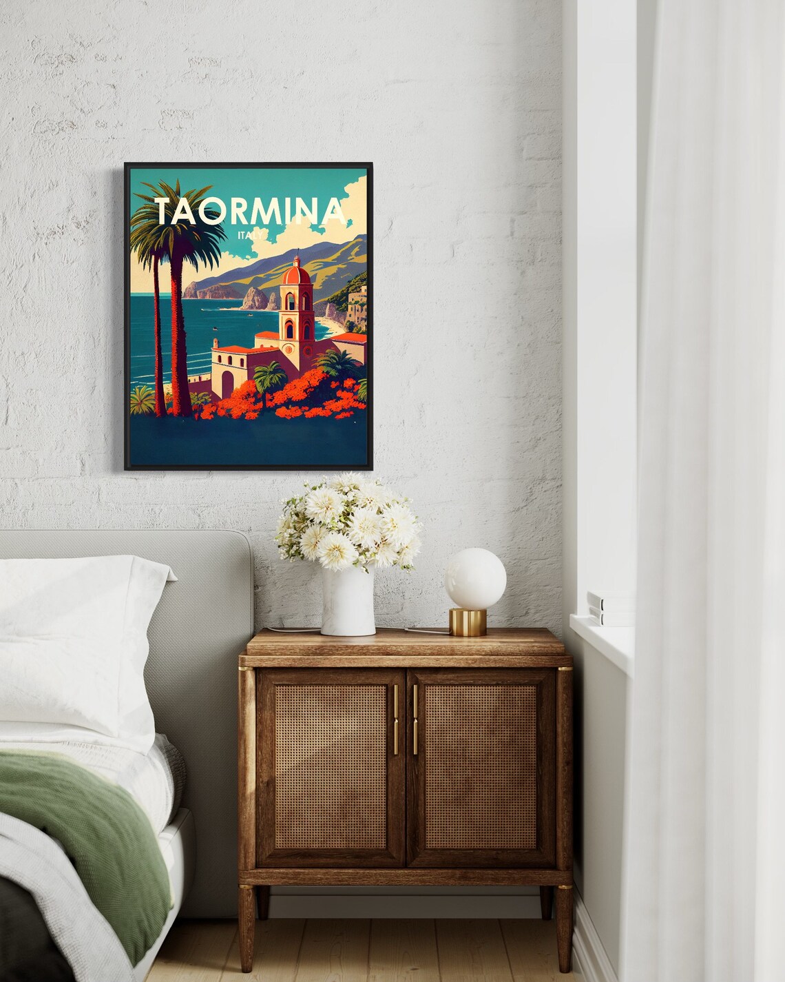 Taormina Sicily Italy Coastal Church Bell Tower Sea View Travel Poster - Image 3