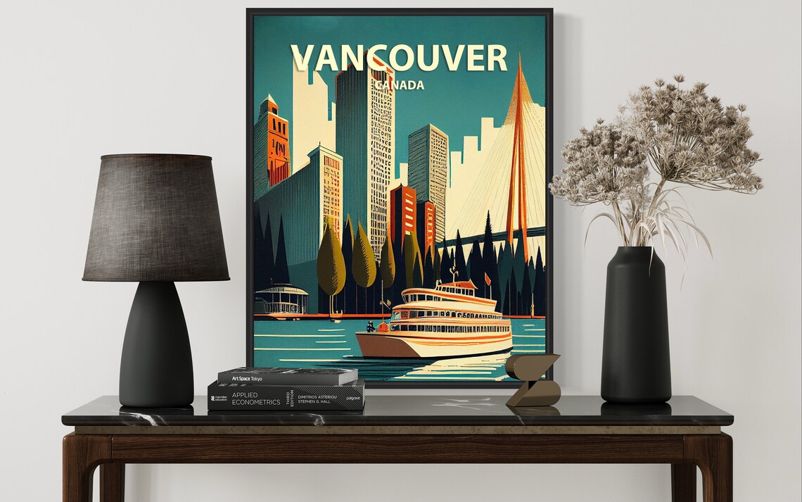 Vancouver Canada Retro City Skyline With Ferry Travel Poster - Image 3