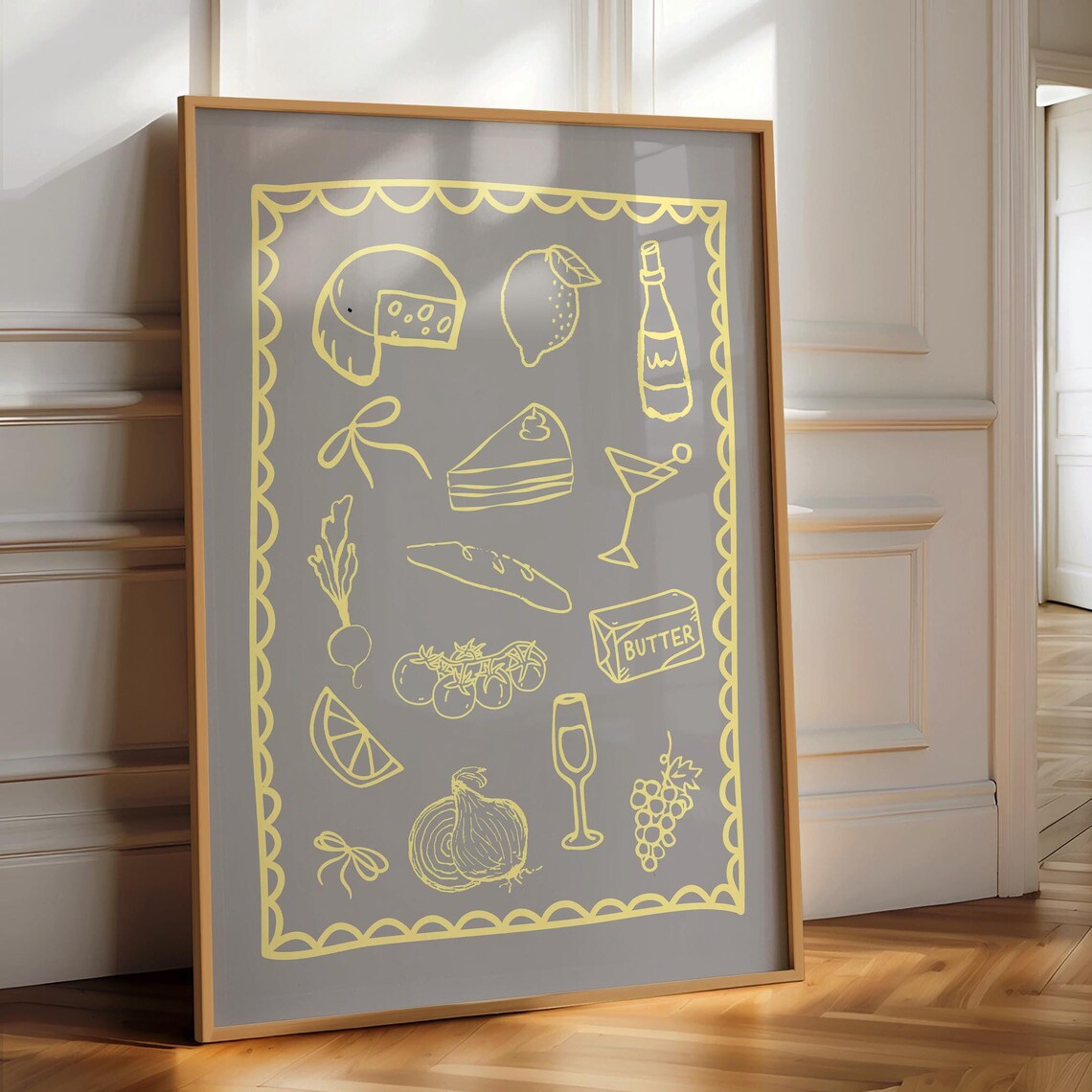 Yellow Hand Drawn Food Illustration Trendy Dinner Party Kitchen Poster