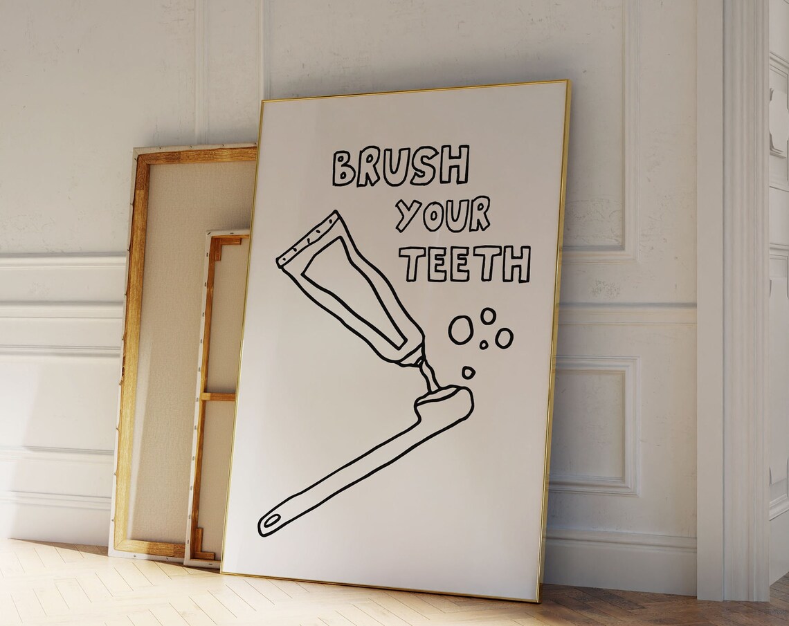 Brush Your Teeth Toothpaste Line Art Funny Bathroom Decor Poster - Image 5