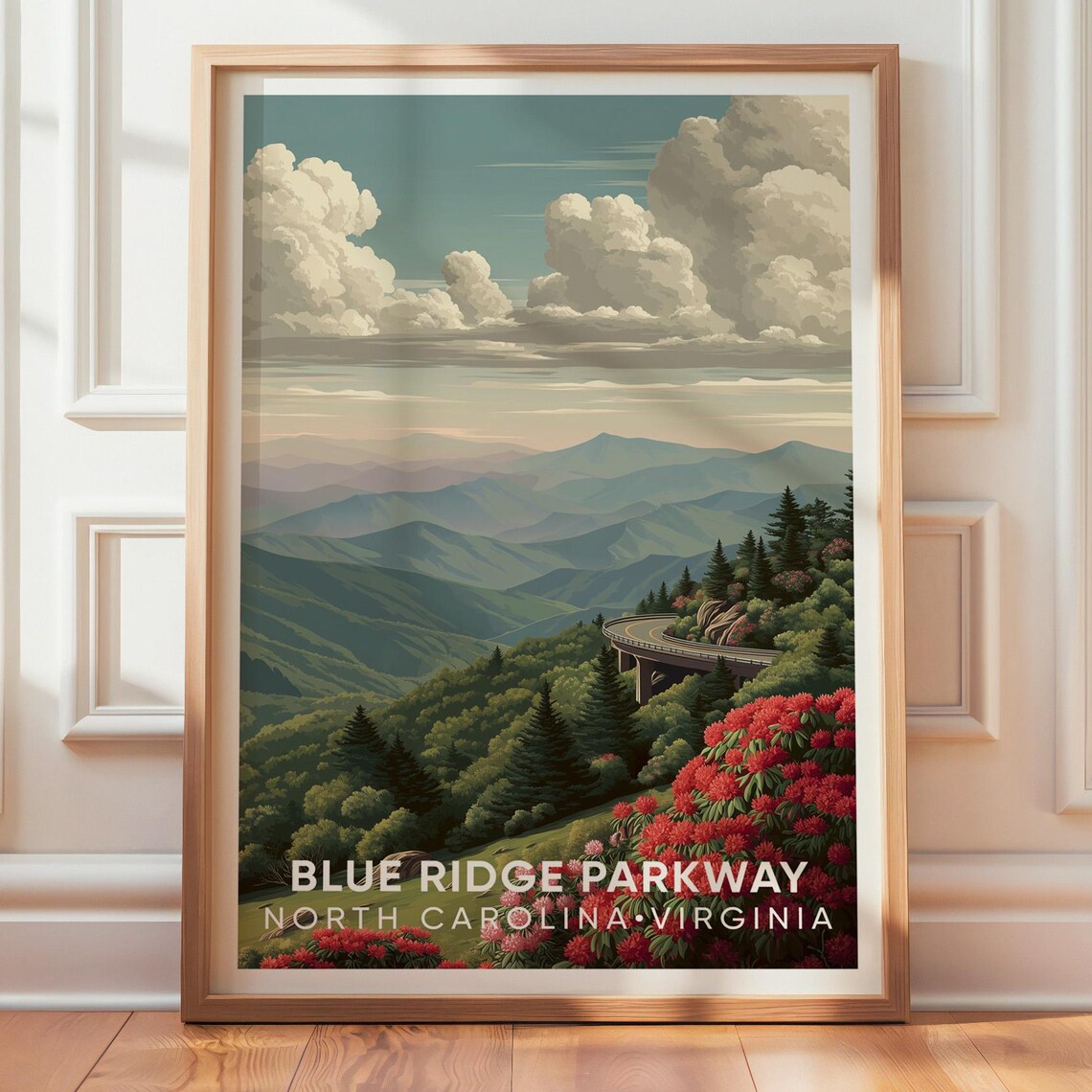 Blue Ridge Parkway North Carolina Vintage Mountain Landscape Travel Poster