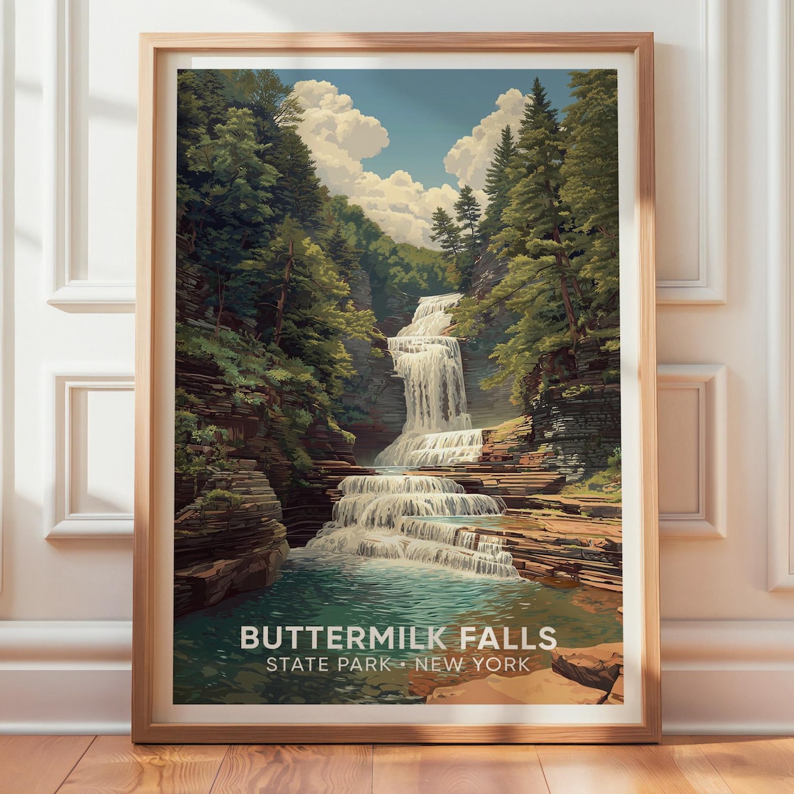 Buttermilk Falls State Park Vintage Travel Poster