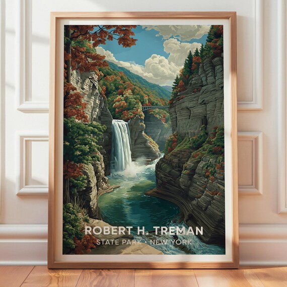 Robert H Treman State Park New York Waterfall Gorge Travel Poster