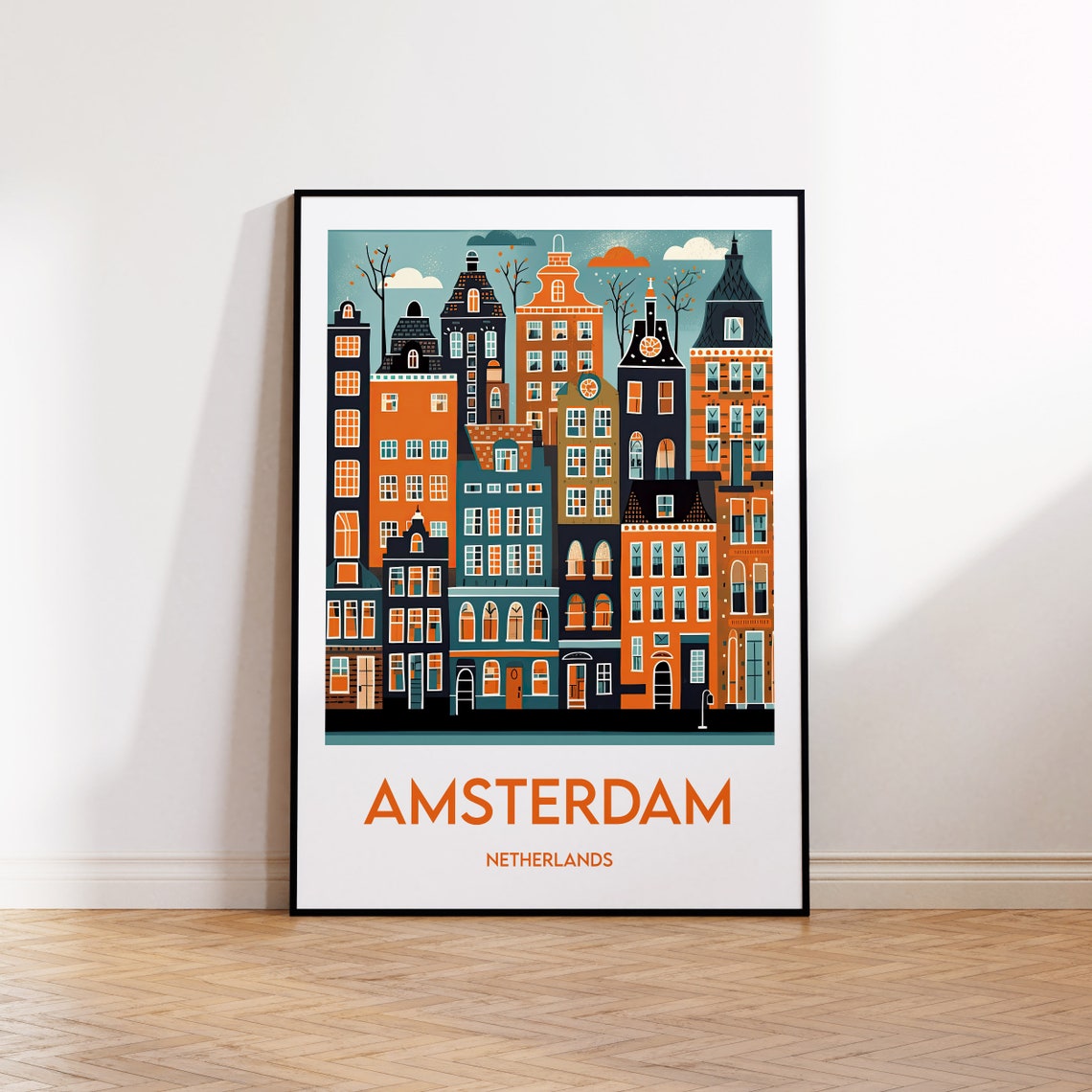 Amsterdam Netherlands Colorful Dutch Canal Houses Travel Poster