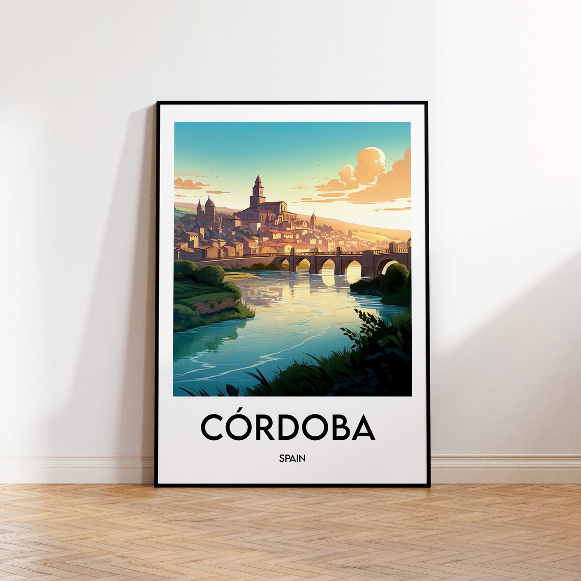 Cordoba Spain Roman Bridge Sunset River Scenic View Travel Poster