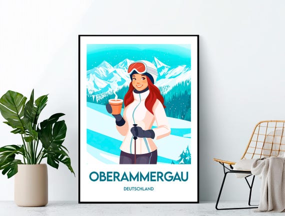 Oberammergau Poster Ski Art Print Resort Germany Station Gift Deutschland