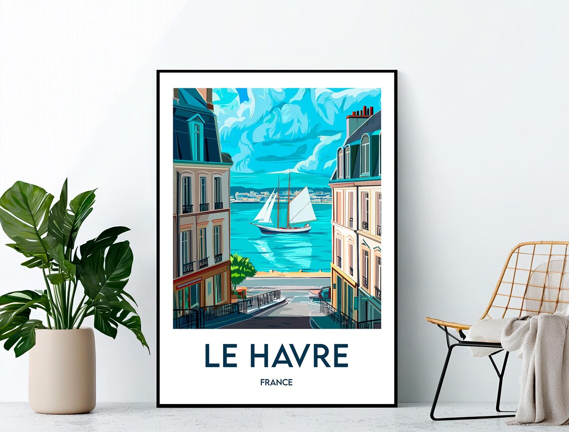 Le Havre France Vintage Travel Poster With Sunny Harbor Sailboat