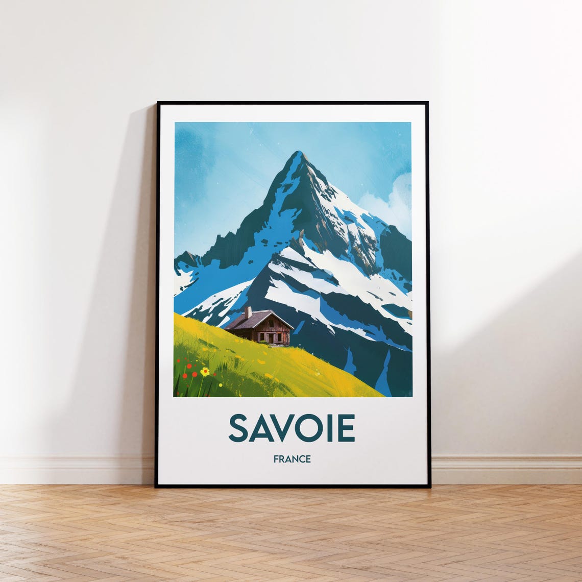 Savoie France Vintage Travel Poster Alpine Peak Chalet Meadow