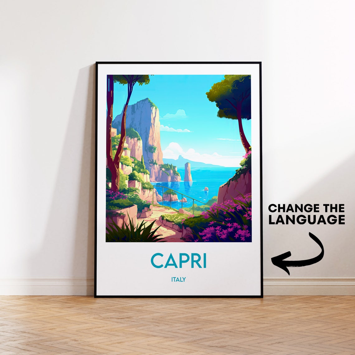 Capri Island Italy Faraglioni Rocks Blue Coast Travel Poster