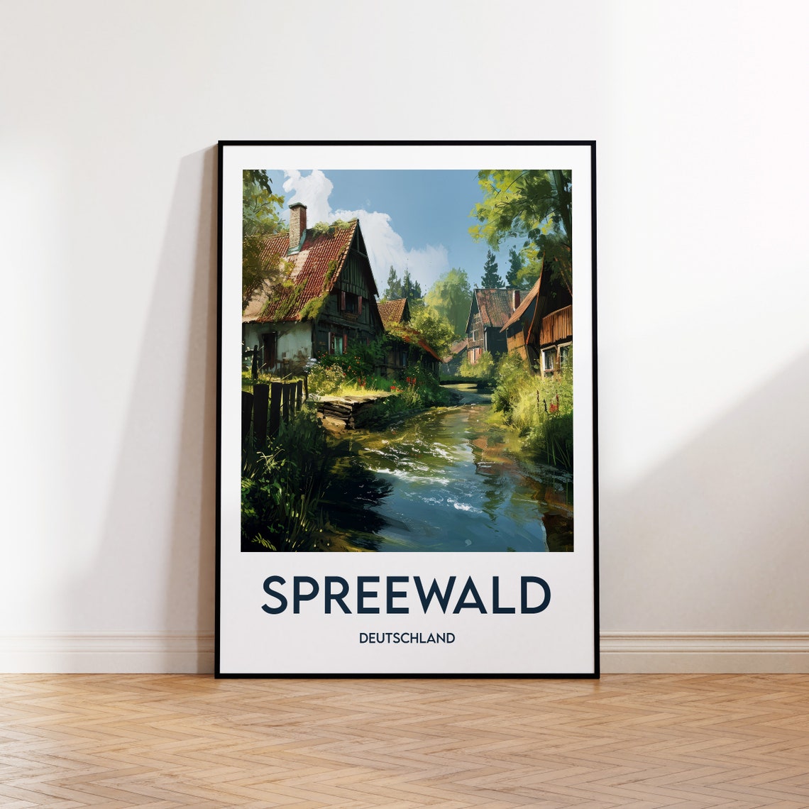 Spreewald Deutschland Idyllic Village Stream Vintage Travel Poster