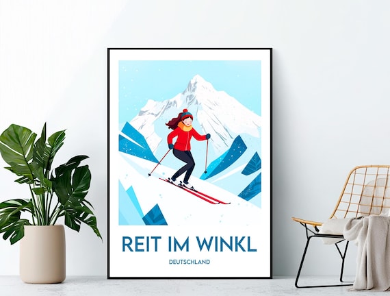 Reit im Winkl Deutschland Ski Travel Poster Woman Skier on Mountain Slope
