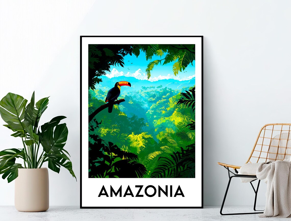 Amazonia Vintage Travel Poster, Brazil Forest Print