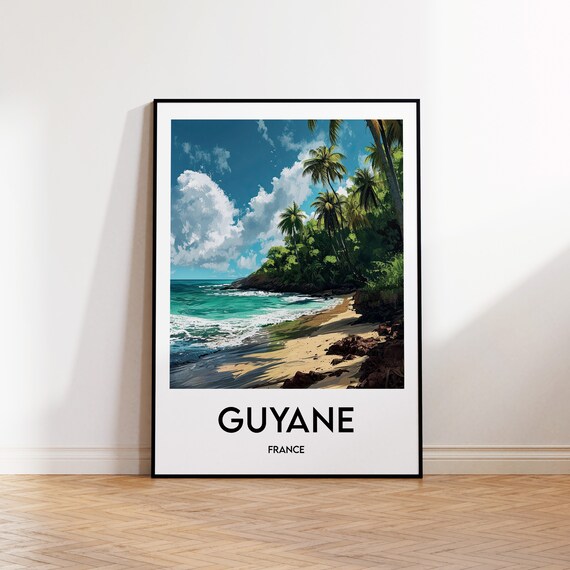 Guyana Poster French Guiana Print Illustration Vintage Travel