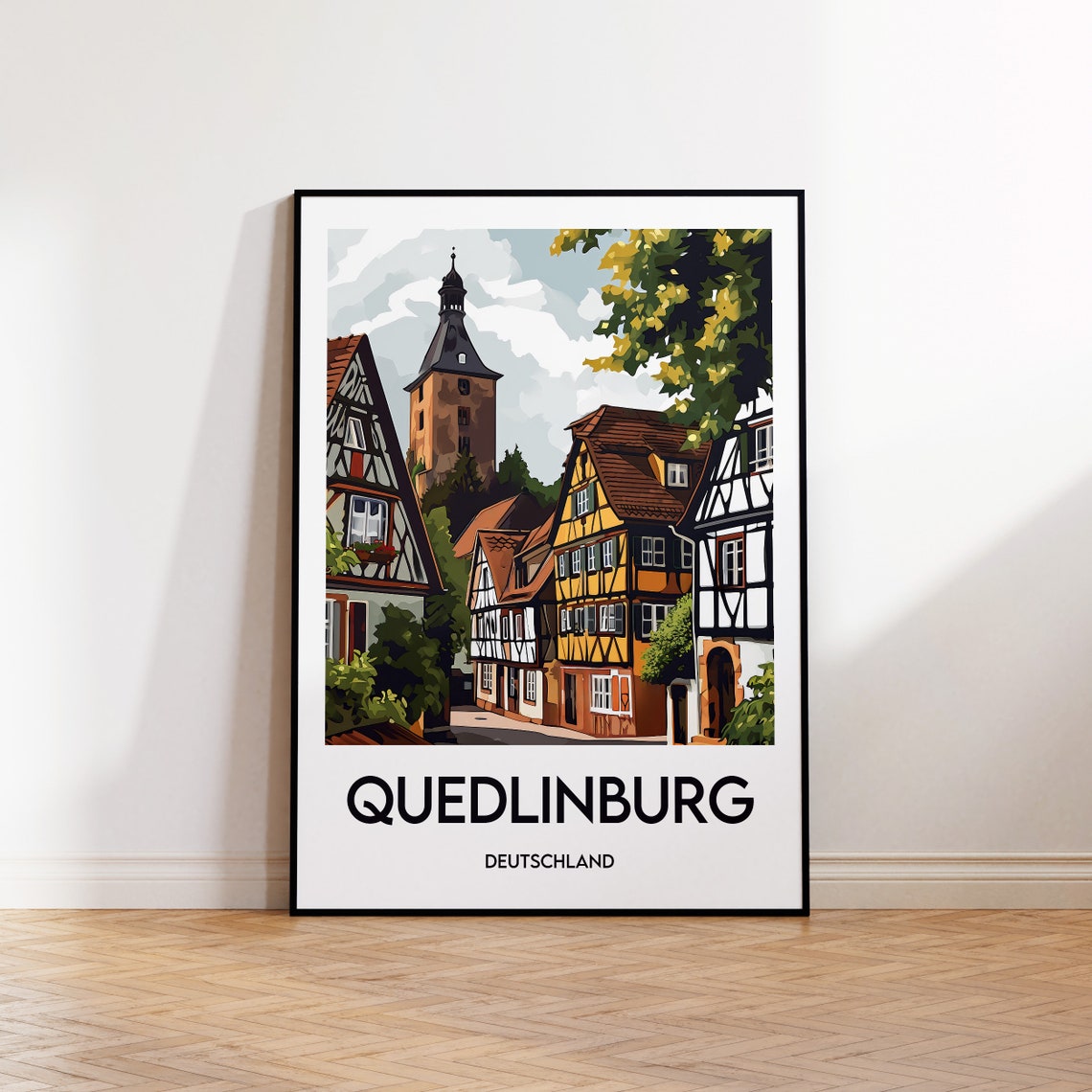 Quedlinburg Deutschland Half Timbered Old Town Vintage Travel Poster