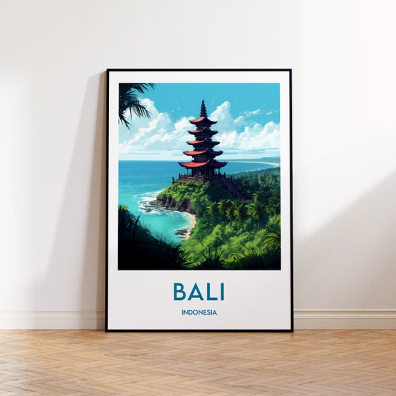 Bali Indonesia Poster Print Illustration Gift Vintage Travel