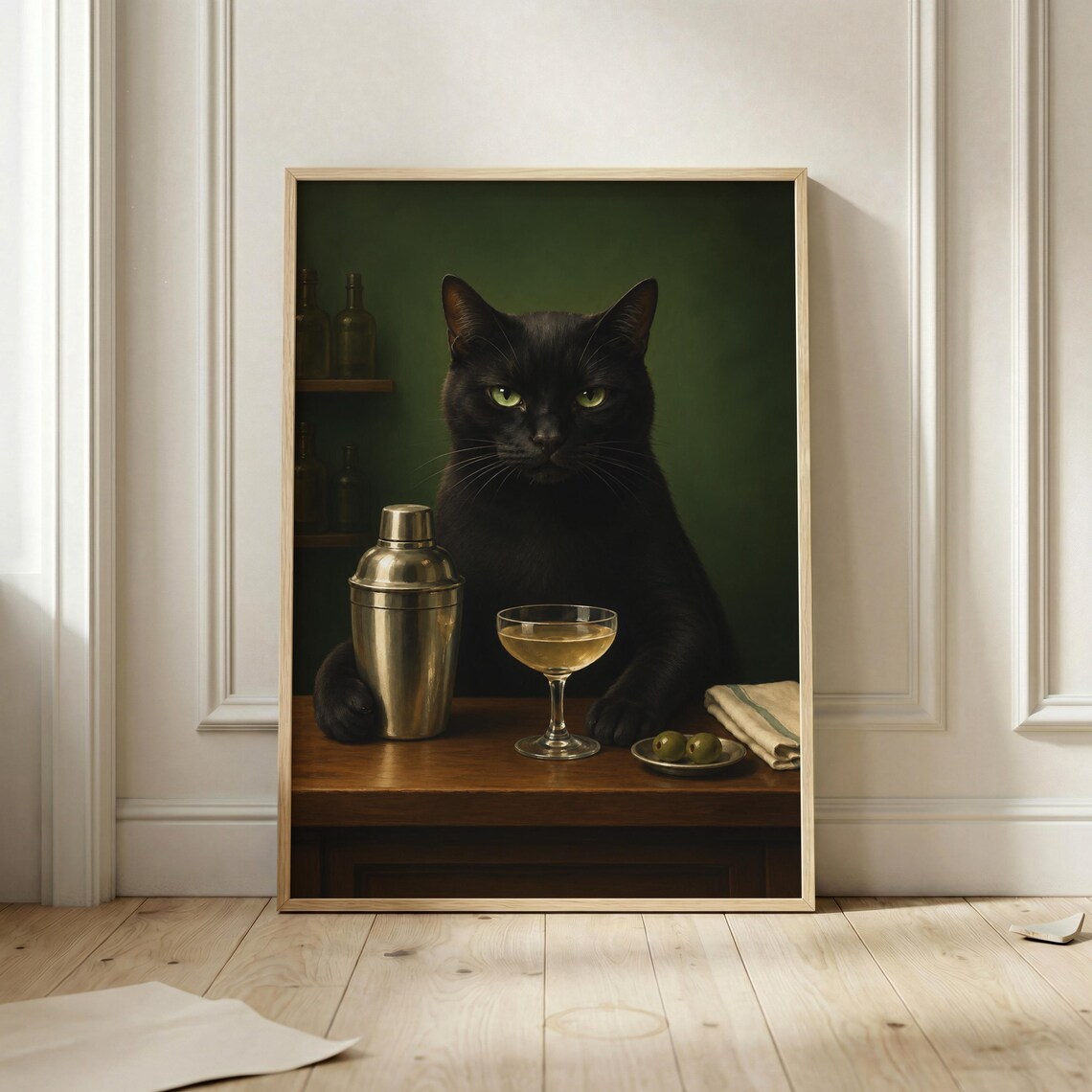 Black Cat Bartender Vintage Cocktail Bar Art Print