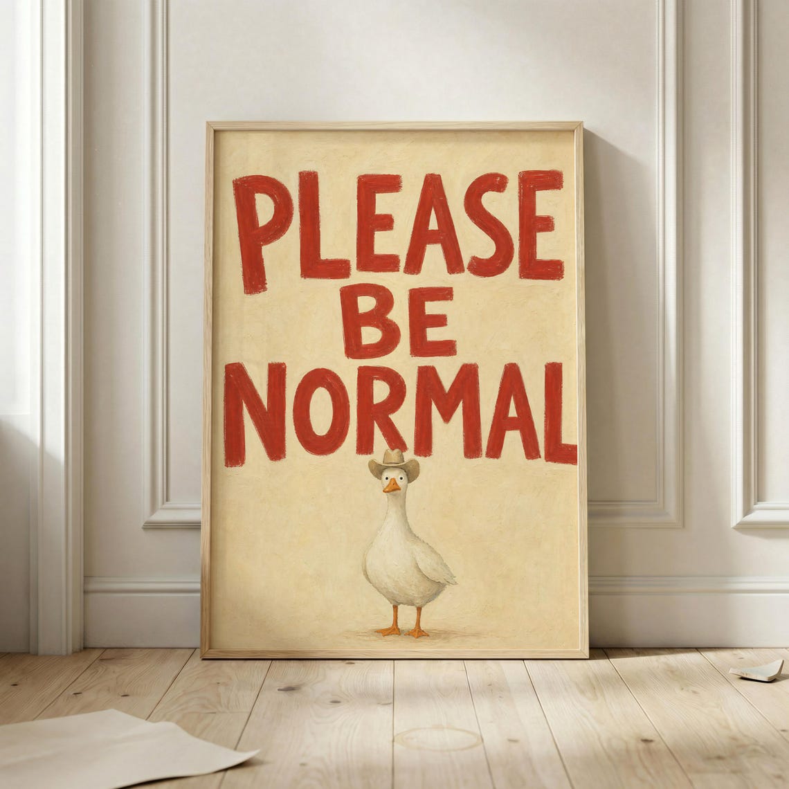 Please Be Normal Funny Cowboy Goose Quirky Western Animal Poster