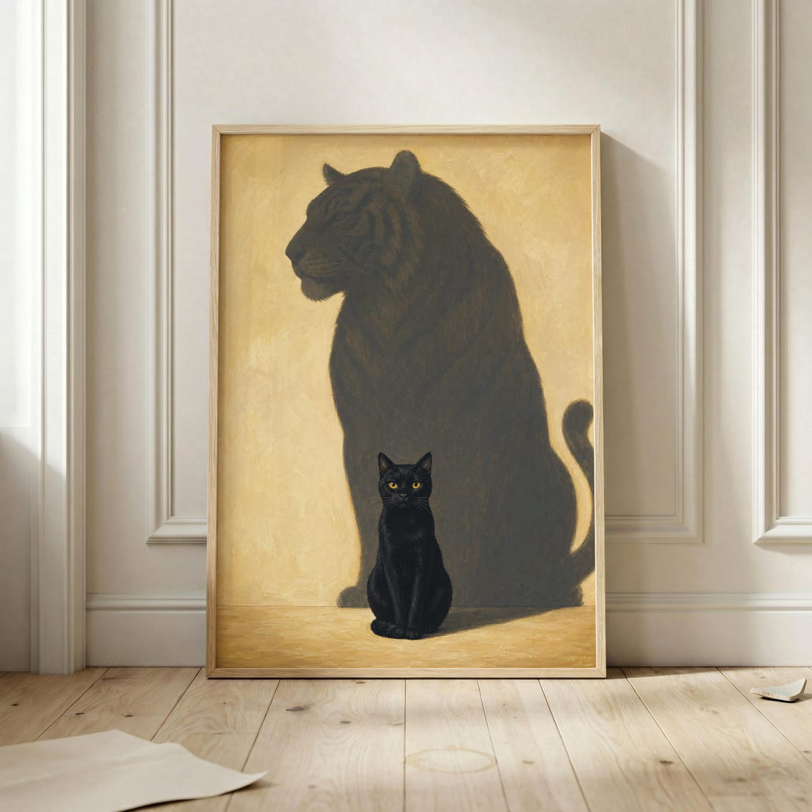 Black Cat Panther Shadow Wall Art Surreal Feline Poster Bold Animal Print Whimsical Lover Decor Inner Strength Home Artwork