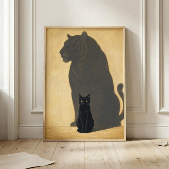Black Cat Panther Shadow Wall Art Surreal Feline Poster Bold Animal Print Whimsical Lover Decor Inner Strength Home Artwork