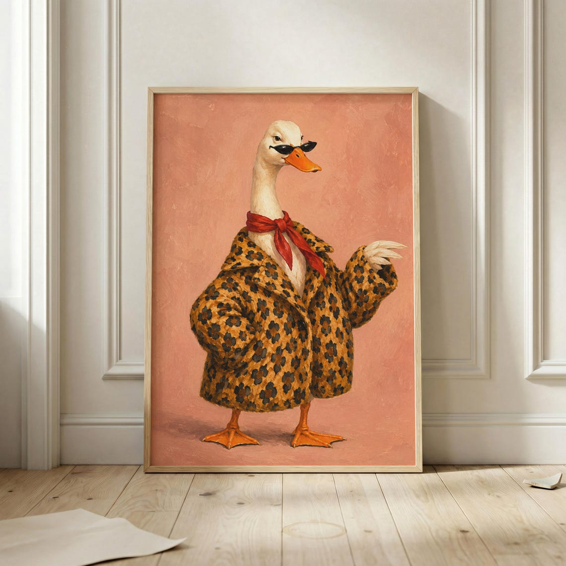 Fashion Duck Leopard Coat Sunglasses Chic Funny Animal Poster