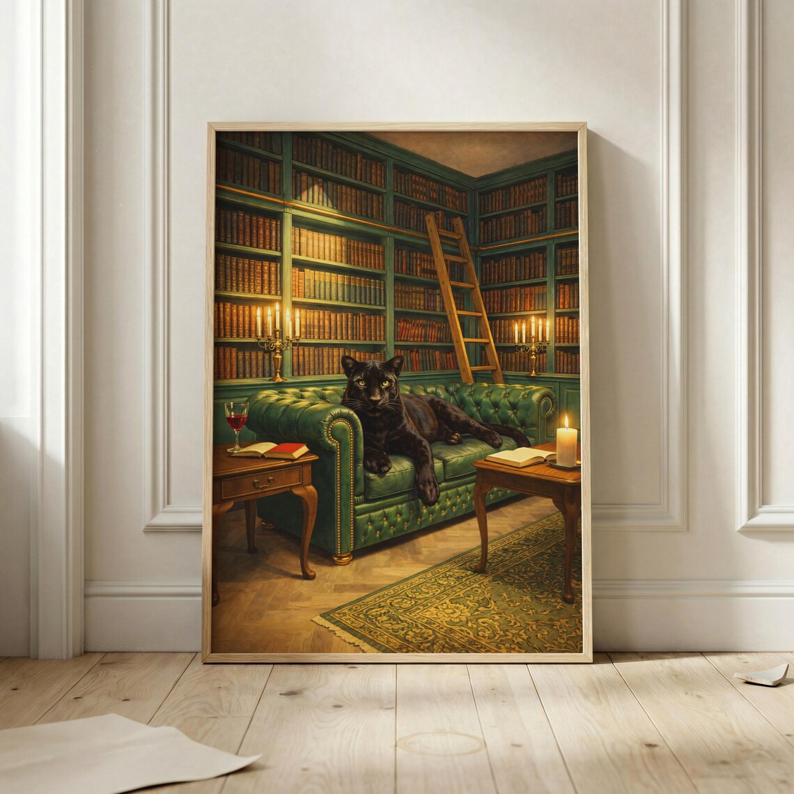 Black Panther Library Poster, Gothic Study Decor