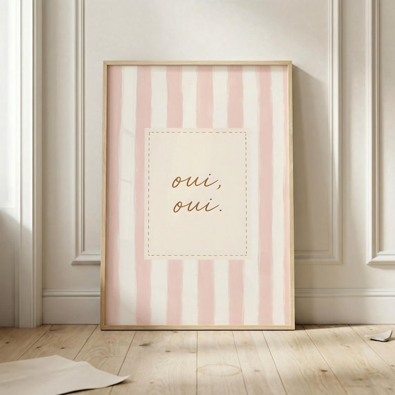 Oui Oui French Quote Blush Pink Watercolor Script Art Poster