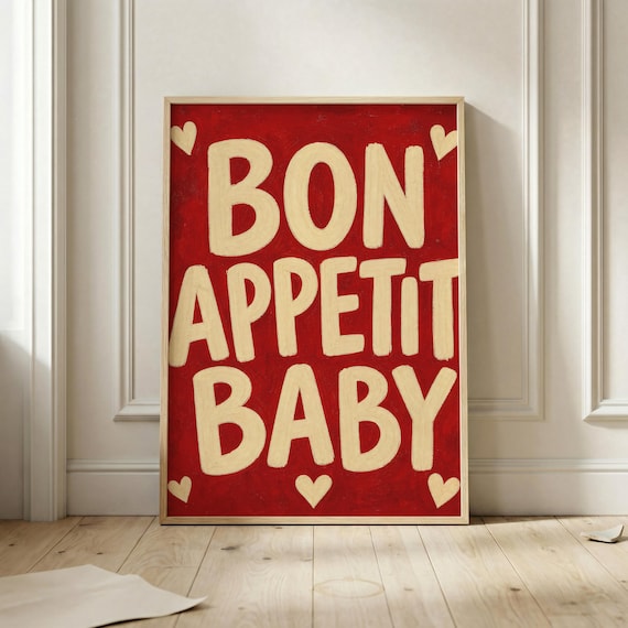 Bon Appetit Baby Red Hand-Painted Bold Kitchen Typography Poster