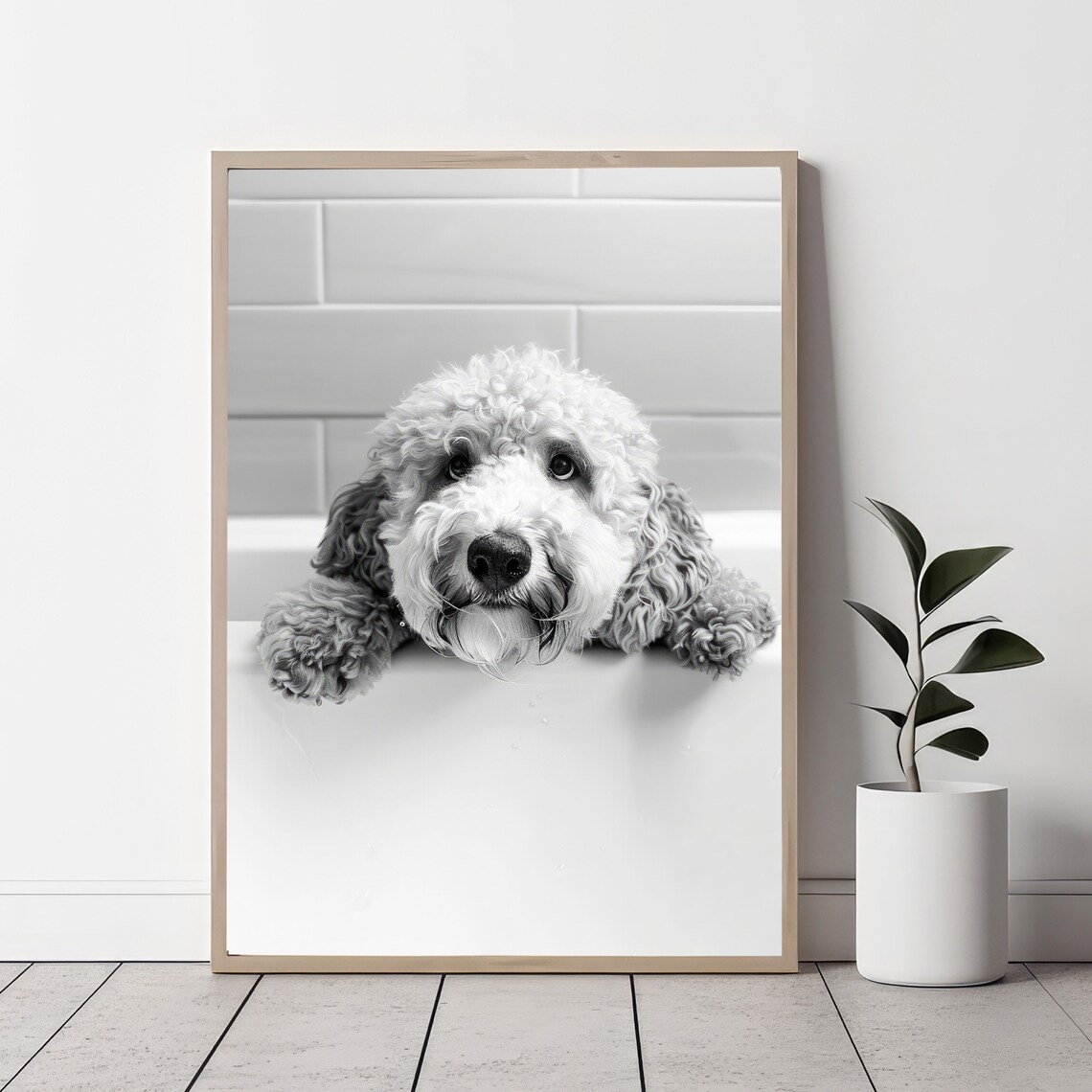 Golden Doodle Dog Portrait Bathroom Wall Art Print