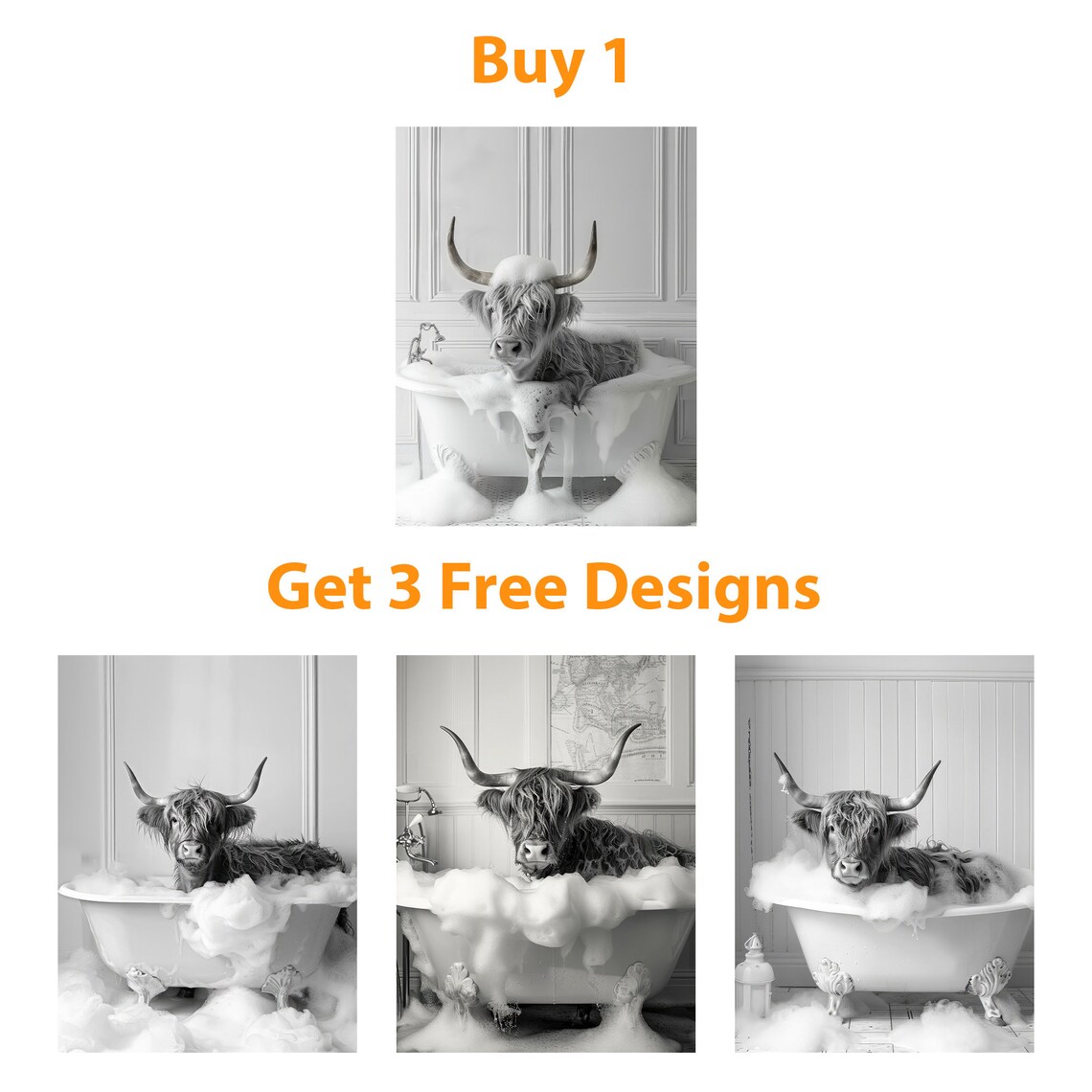Highland Cow In Tub Art Print, Whimsical Bathroom Decor - Image 6