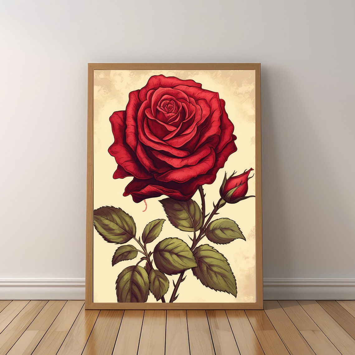 Dramatic Large Red Rose Bloom Vintage Botanical Floral Art Poster - Image 6