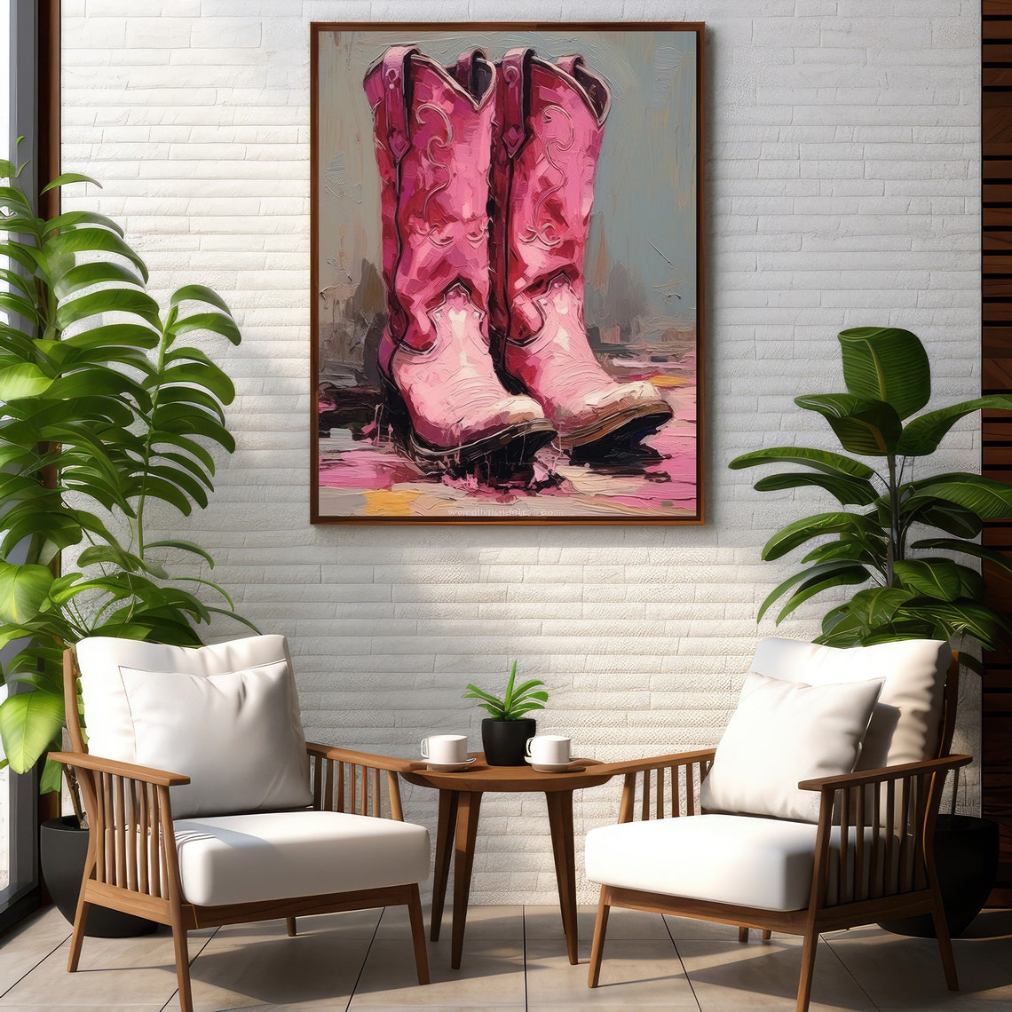 Bold Hot Pink Cowboy Boots Painting Vibrant Western Decor Poster - Image 2